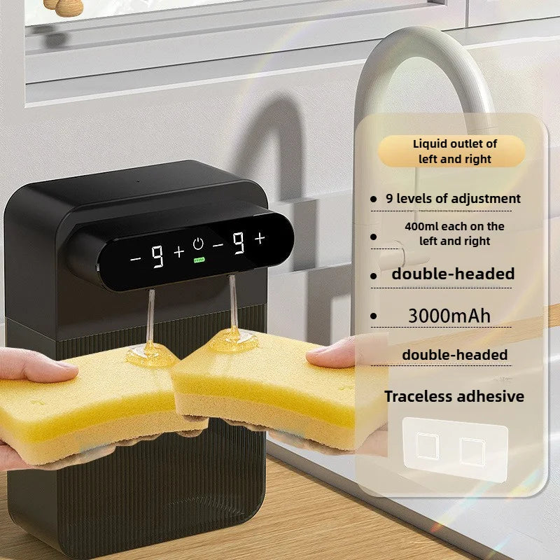 Automatic Foaming Soap Dispenser 400ml+400ml USB Rechargeable Double-headed Touchless Wall-Mountable for Multiple Scenarios