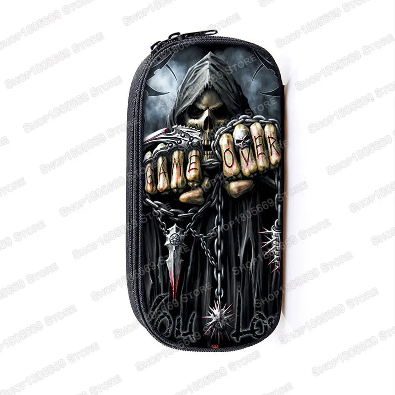 Cool Death Skull Cosmetic Cases Pencil Holder Kids Bag Boys Azrael Grim Reaper Pencil Box School Cases Children Makeup Bags