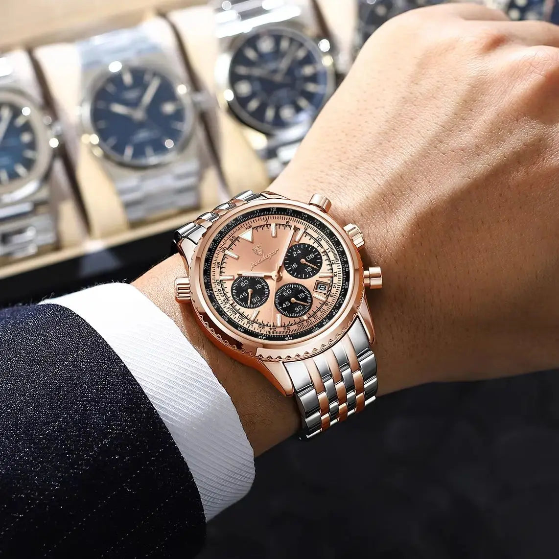 POEDAGAR Luxury Business Men's Watch Waterproof Luminous Date Chronograph Man Watch Quartz Stainless Steel Sport Watches For Men