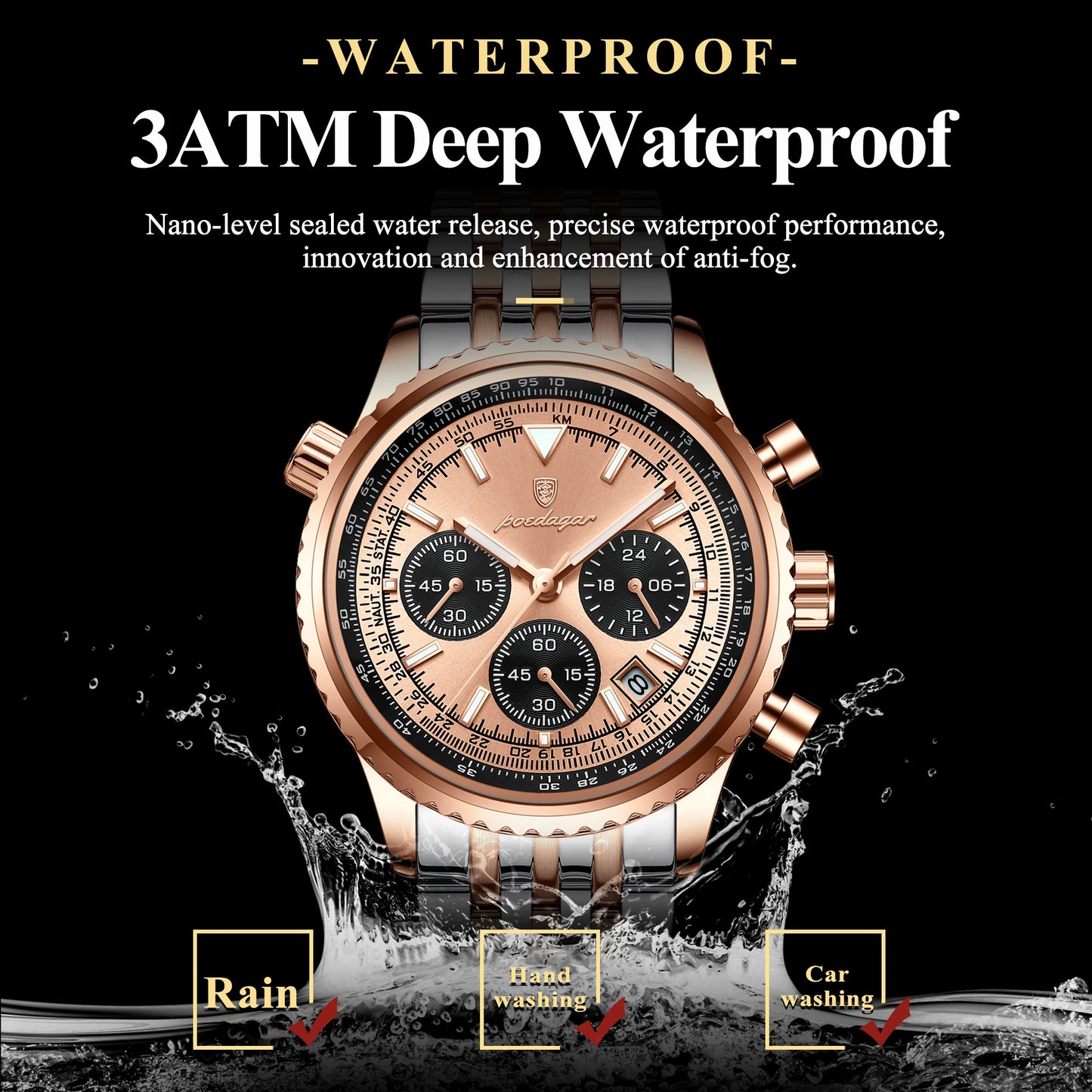 POEDAGAR Luxury Business Men's Watch Waterproof Luminous Date Chronograph Man Watch Quartz Stainless Steel Sport Watches For Men