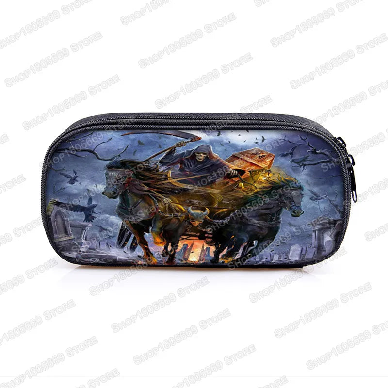 Cool Death Skull Cosmetic Cases Pencil Holder Kids Bag Boys Azrael Grim Reaper Pencil Box School Cases Children Makeup Bags