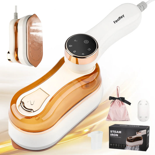Handheld Steam Iron, 1200W Portable Iron, Heats Up in 15 Seconds, 180° Rotation, with LCD Screen (White)