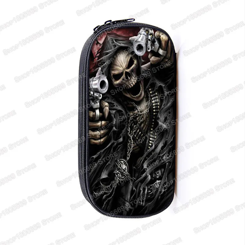 Cool Death Skull Cosmetic Cases Pencil Holder Kids Bag Boys Azrael Grim Reaper Pencil Box School Cases Children Makeup Bags