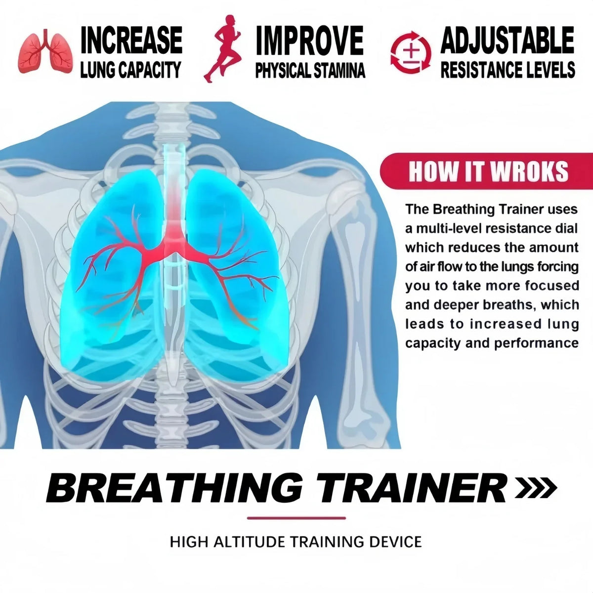 1PCS Breathing Trainer,Premium Silicone Trainer,Boost Breathing Patterns,Adjustable Resistance Levels,Compact, Portable
