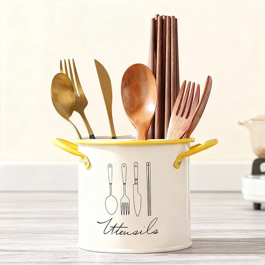 Vintage-Style Cutlery Storage Bucket (Knives & Forks), Chopstick & Utensil Draining Container, Kitchen Supplies Bucket