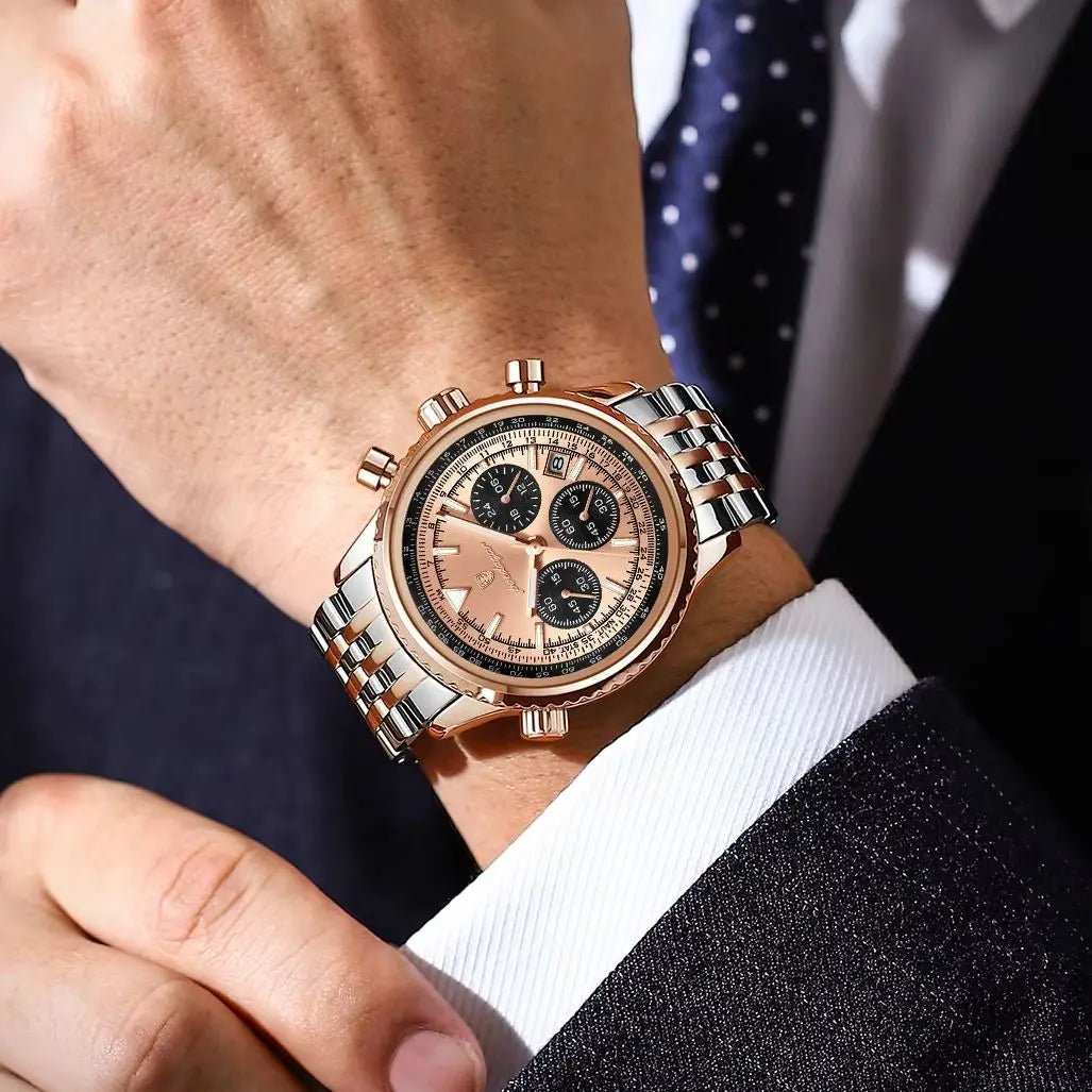 POEDAGAR Luxury Business Men's Watch Waterproof Luminous Date Chronograph Man Watch Quartz Stainless Steel Sport Watches For Men