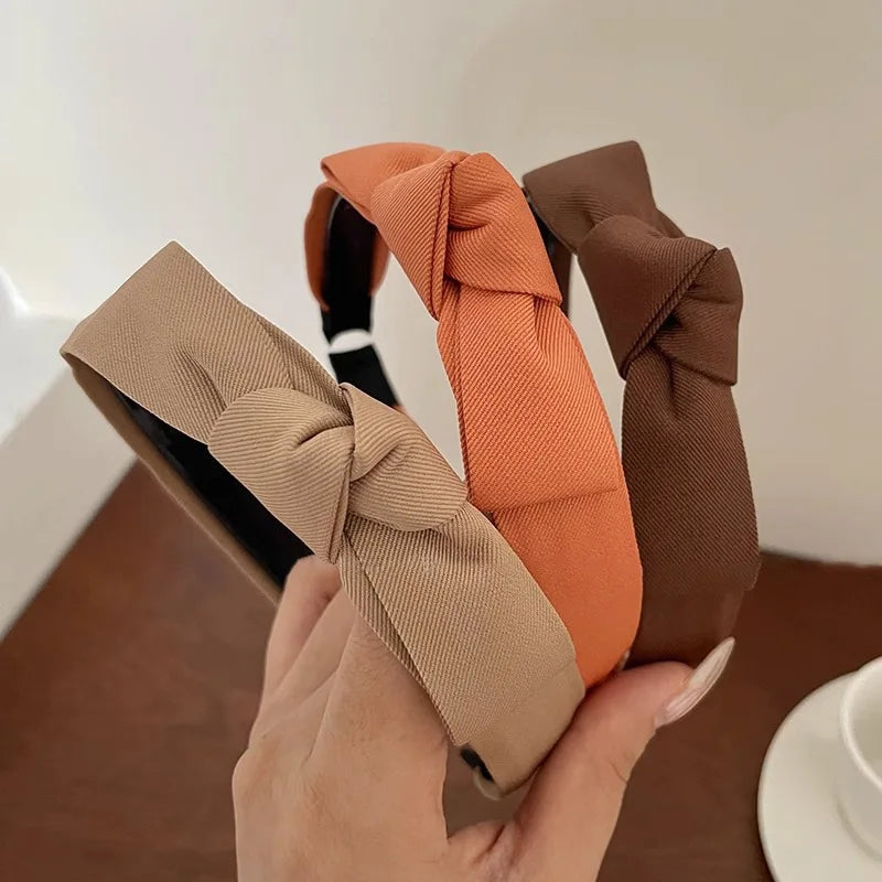 Headbands for Women Top Knot Wide Cloth Knotted Fabric Hair Hoop Coffee Beige Black Simple Hair Band Women Hair Accessories