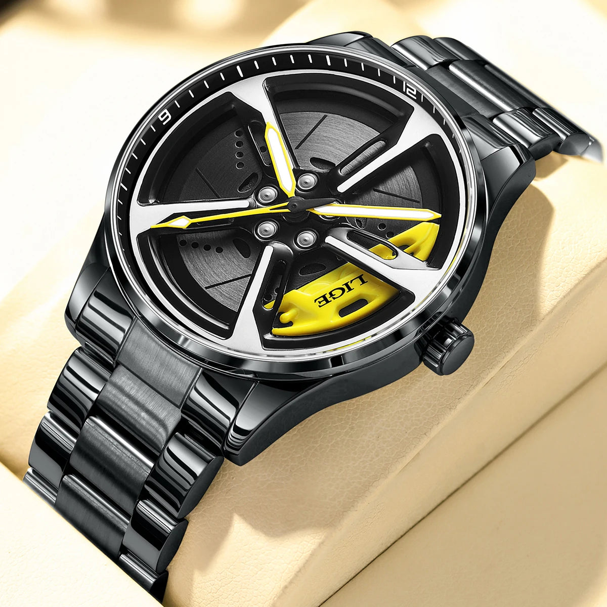 LIGE Creative Quartz Man Watch Waterproof 3D 360° Rotating Skeleton Wheel Car Rim Spinning Casual Sports Watches for Men Clocks