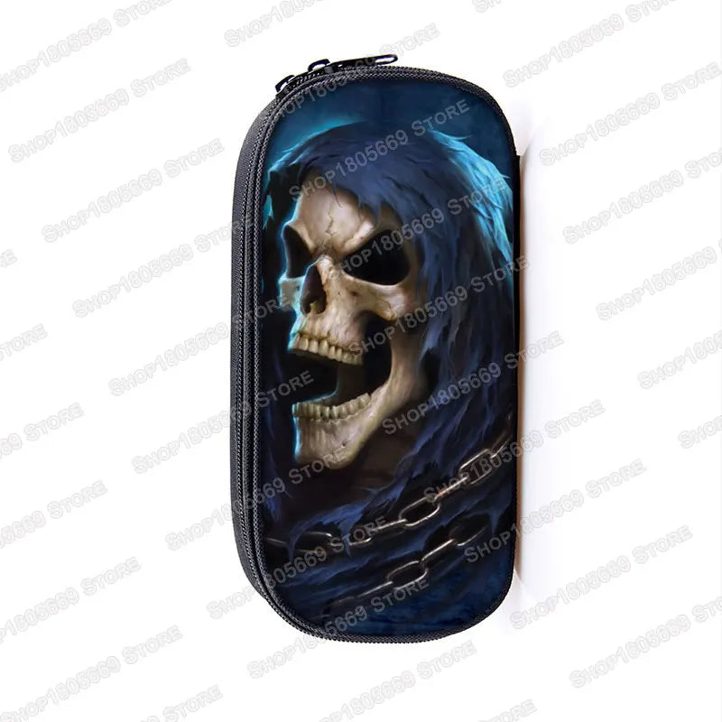 Cool Death Skull Cosmetic Cases Pencil Holder Kids Bag Boys Azrael Grim Reaper Pencil Box School Cases Children Makeup Bags