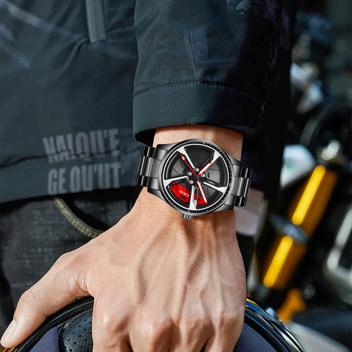 LIGE Creative Quartz Man Watch Waterproof 3D 360° Rotating Skeleton Wheel Car Rim Spinning Casual Sports Watches for Men Clocks