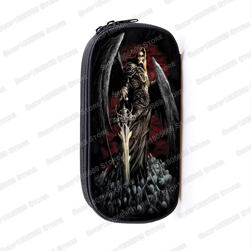 Cool Death Skull Cosmetic Cases Pencil Holder Kids Bag Boys Azrael Grim Reaper Pencil Box School Cases Children Makeup Bags