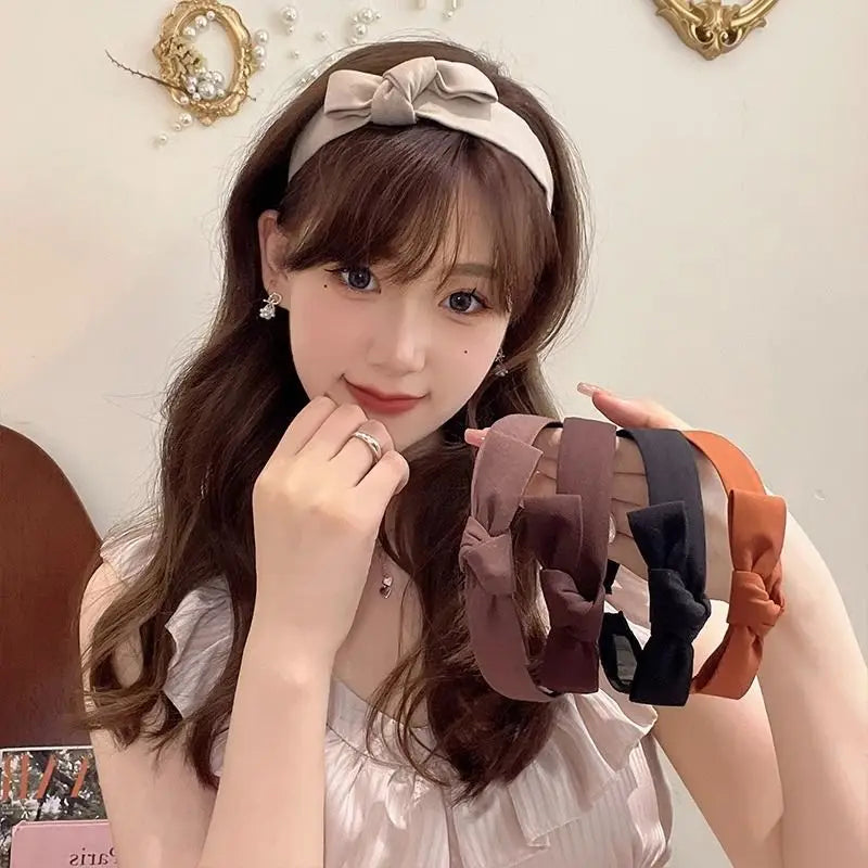 Headbands for Women Top Knot Wide Cloth Knotted Fabric Hair Hoop Coffee Beige Black Simple Hair Band Women Hair Accessories