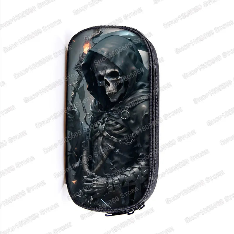 Cool Death Skull Cosmetic Cases Pencil Holder Kids Bag Boys Azrael Grim Reaper Pencil Box School Cases Children Makeup Bags