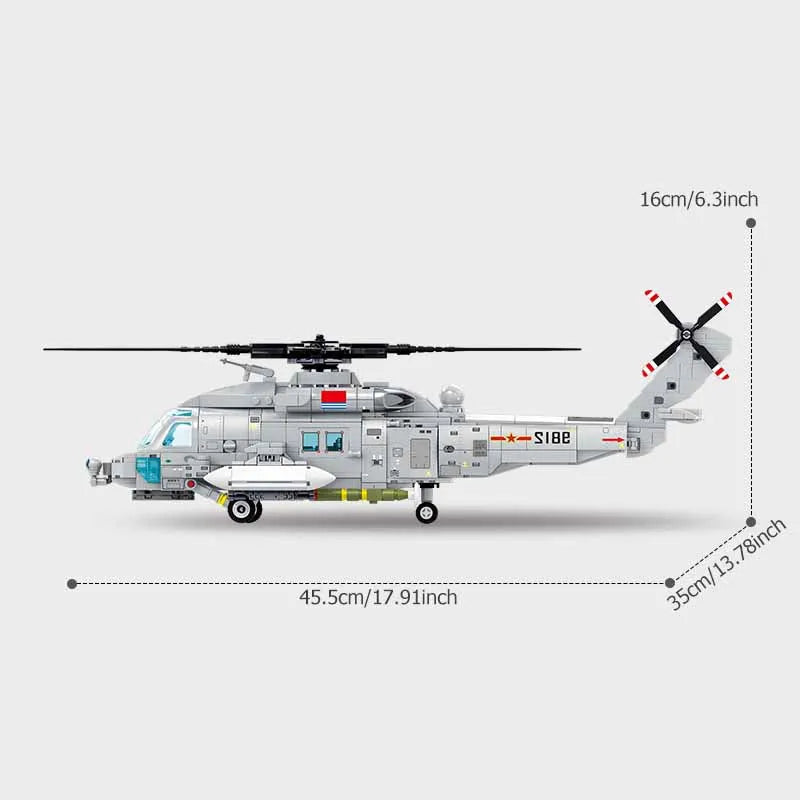 SEMBO 862pcs Navy Type Z-20 Helicopter Building Blocks MOC Armed Aircraft Fighter Soldiers Model Bricks Kids Toys for Boys Gifts