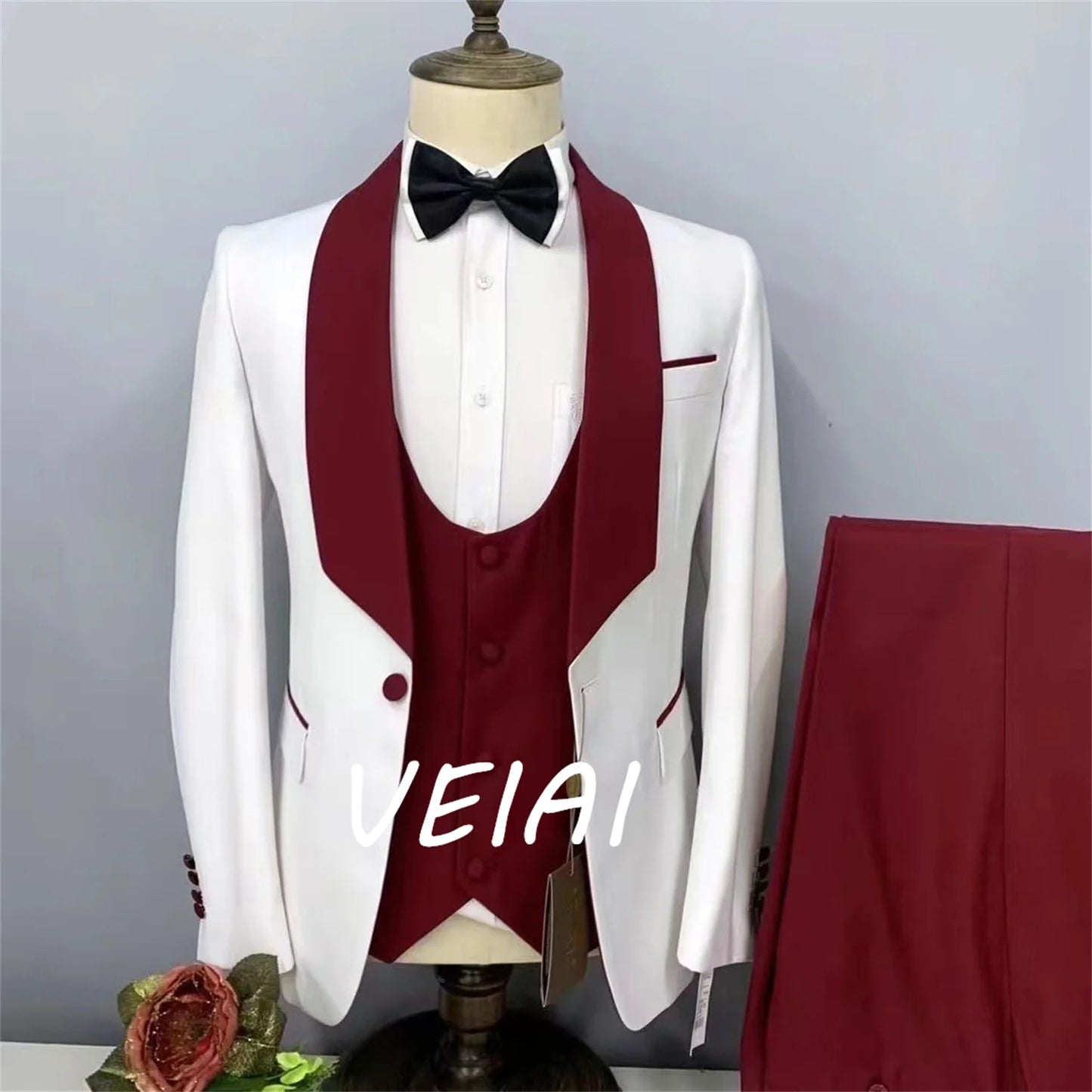 CustomizedGold Collar Ivory Men Suit Wedding Party Formal Groom Groomsman Prom Business Male Tuxedos 3 Piece Set Jacket Vest Pan
