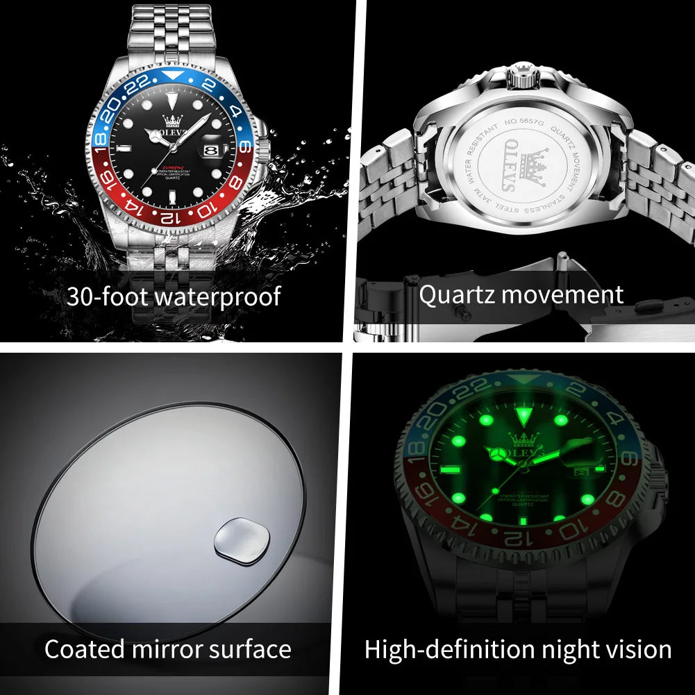 OLEVS Men's Watches Top Brand Luxury Classic Datejust Original Quartz Watch for Man Waterproof Luminous Big Date Stainless Steel