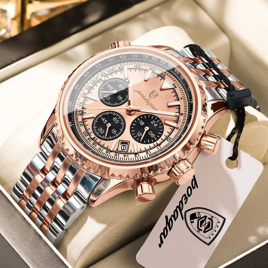POEDAGAR Luxury Business Men's Watch Waterproof Luminous Date Chronograph Man Watch Quartz Stainless Steel Sport Watches For Men