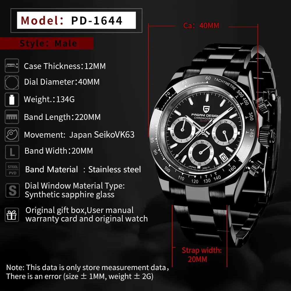 PD-1644 PAGANI DESIGN 2026 New Men Watch Top Brand Luxury Mens Quartz Wristwatch Man Chronograph Waterproof Watches for Men Gift