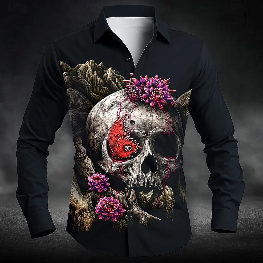 Men's Floral Print Rose Flowers Shirt Button Up Shirt Long Sleeve Dark Gothic Style Streetwear Summer 3D Print Collared Shirts