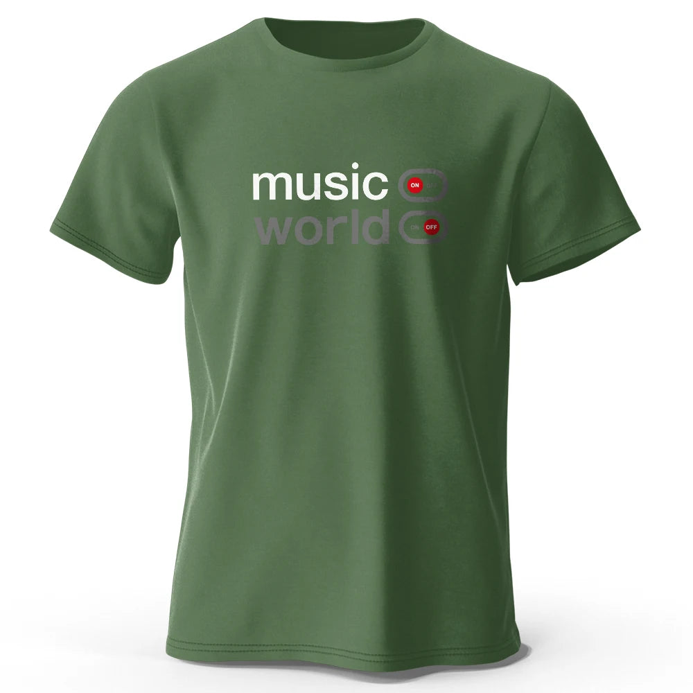 Men's Music World Printed T-Shirt 100% Cotton Oversized Classic Funny Graphic Tees for Men Women Summer Tops