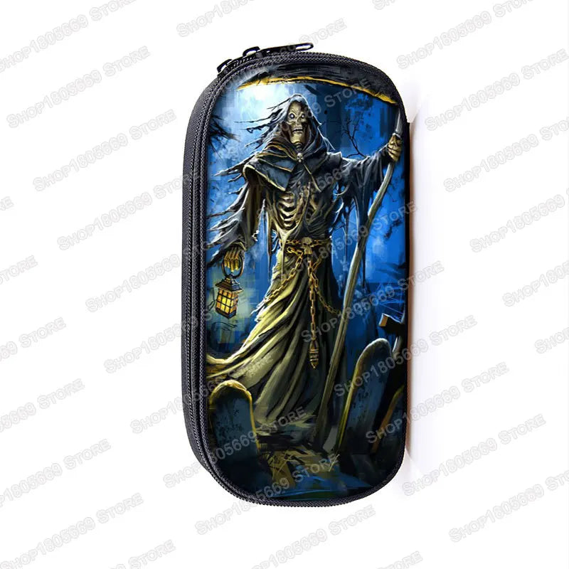 Cool Death Skull Cosmetic Cases Pencil Holder Kids Bag Boys Azrael Grim Reaper Pencil Box School Cases Children Makeup Bags