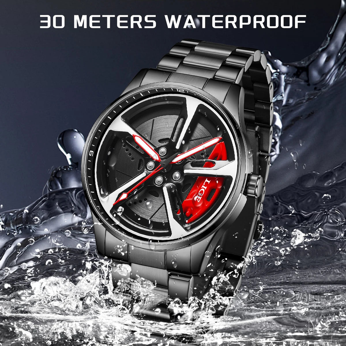 LIGE Creative Quartz Man Watch Waterproof 3D 360° Rotating Skeleton Wheel Car Rim Spinning Casual Sports Watches for Men Clocks