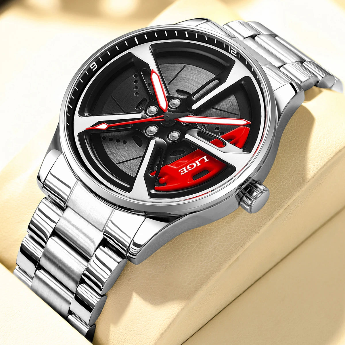 LIGE Creative Quartz Man Watch Waterproof 3D 360° Rotating Skeleton Wheel Car Rim Spinning Casual Sports Watches for Men Clocks