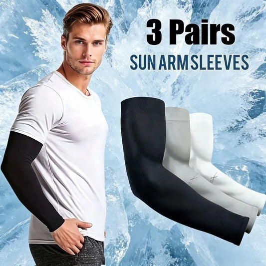 3Pairs Fashion Sun Ice Silk Sleeves Unisex Summer Sun Protection Arm Sleeves Suitable for Outdoor Riding, Driving, Fishing