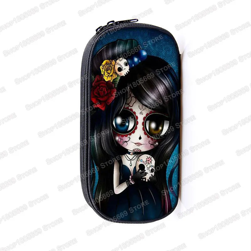 Cool Death Skull Cosmetic Cases Pencil Holder Kids Bag Boys Azrael Grim Reaper Pencil Box School Cases Children Makeup Bags