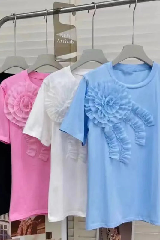 Flowers Stitch Short Sleeve Cotton T-shirt Youthful Woman Clothes T-shirts for Women Summer Tops Tees Women's Clothing Sales