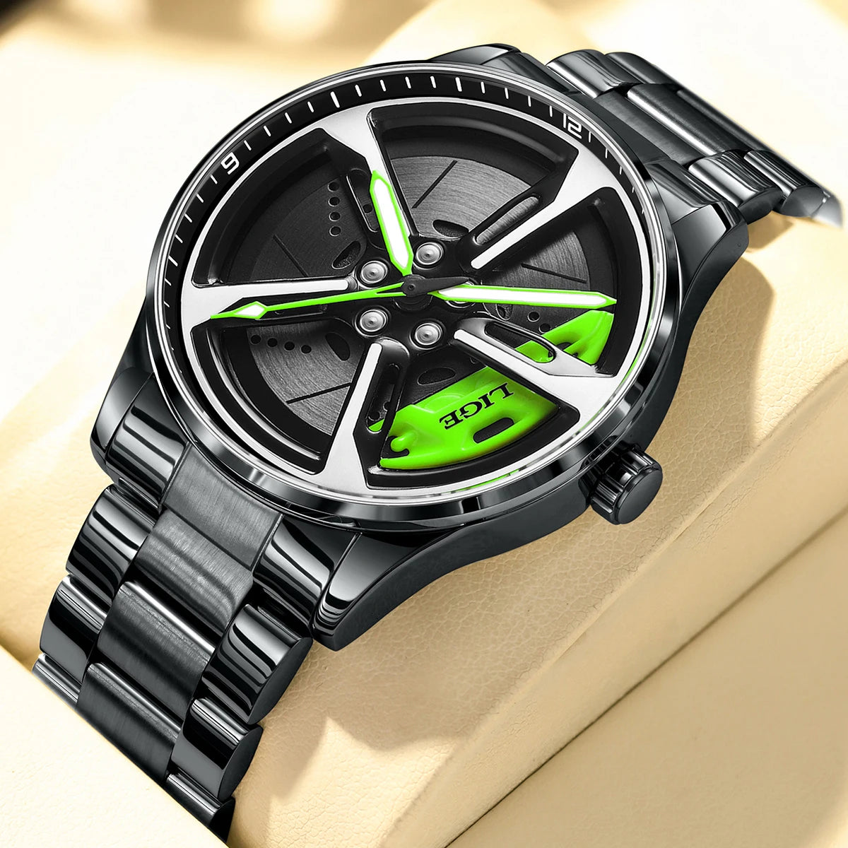 LIGE Creative Quartz Man Watch Waterproof 3D 360° Rotating Skeleton Wheel Car Rim Spinning Casual Sports Watches for Men Clocks