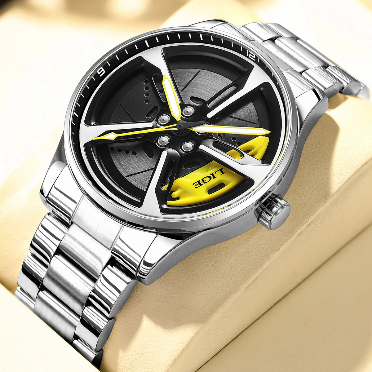 LIGE Creative Quartz Man Watch Waterproof 3D 360° Rotating Skeleton Wheel Car Rim Spinning Casual Sports Watches for Men Clocks