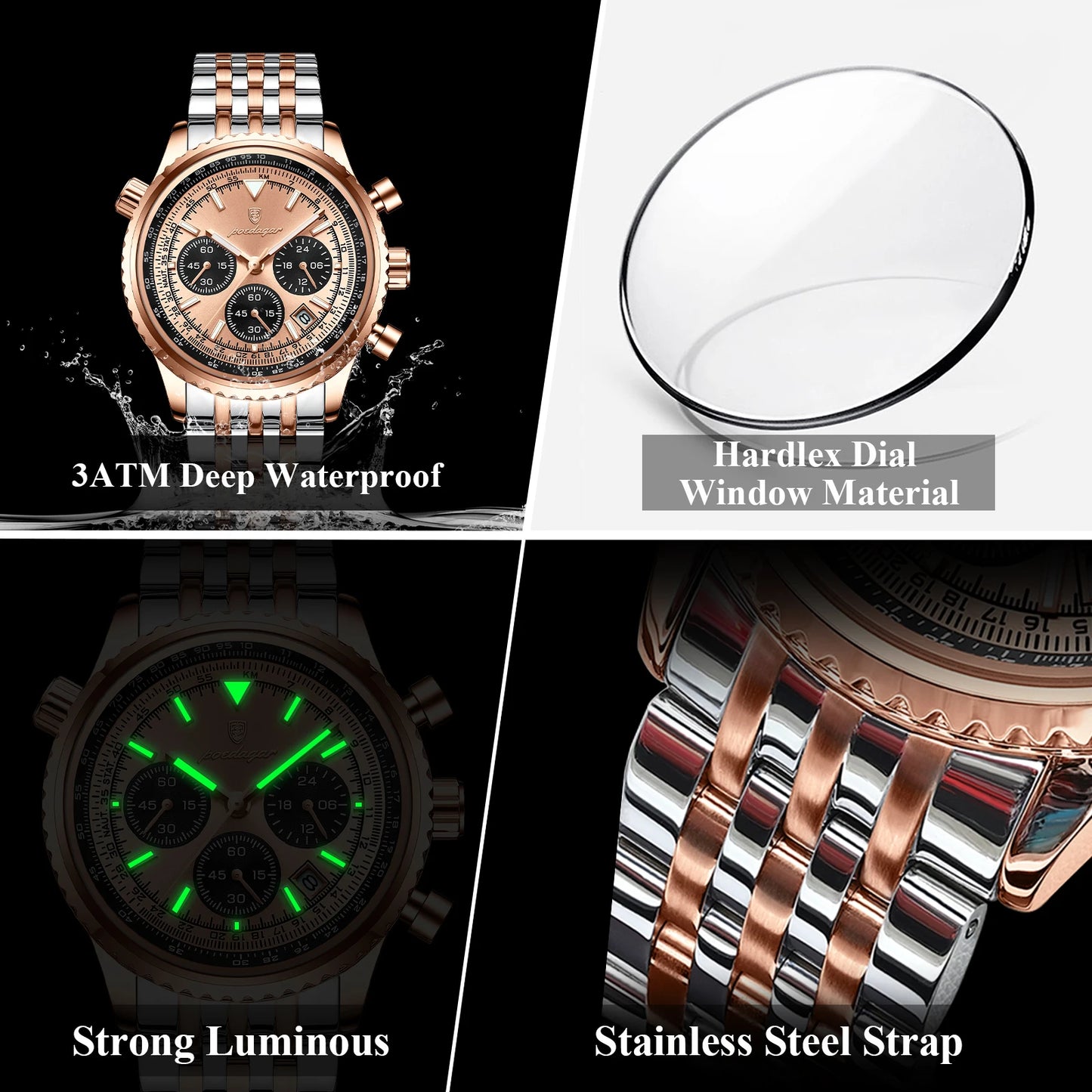 POEDAGAR Luxury Business Men's Watch Waterproof Luminous Date Chronograph Man Watch Quartz Stainless Steel Sport Watches For Men