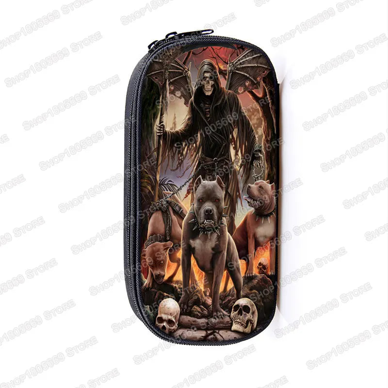 Cool Death Skull Cosmetic Cases Pencil Holder Kids Bag Boys Azrael Grim Reaper Pencil Box School Cases Children Makeup Bags