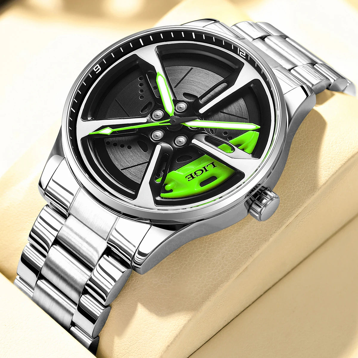 LIGE Creative Quartz Man Watch Waterproof 3D 360° Rotating Skeleton Wheel Car Rim Spinning Casual Sports Watches for Men Clocks